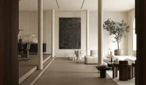 Elegant stue designet i varme fargetoner